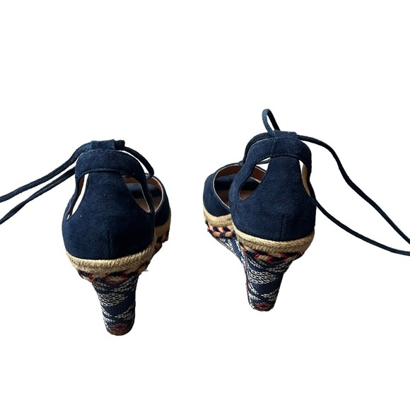 CAbi Isla Espadrille Wedge Heel Aztec Blue Suede Strappy Wrap Lace Up Sandals 6M - Picture 7 of 8